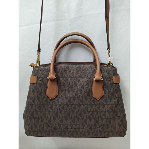 Michael Kors Lynn Brown Lugg MK Printed Large EW Satchel Bag - NWT $398 - Picture 3 of 16